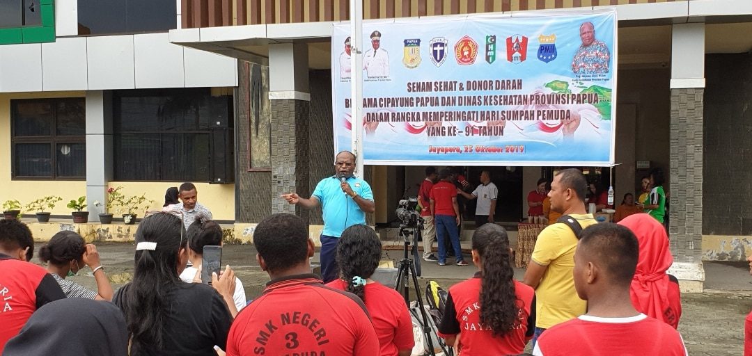 Sambut HUT Sumpah Pemuda, Dinkes Papua dan OKP Cipayung Gelar Senam Sehat dan Donor Darah