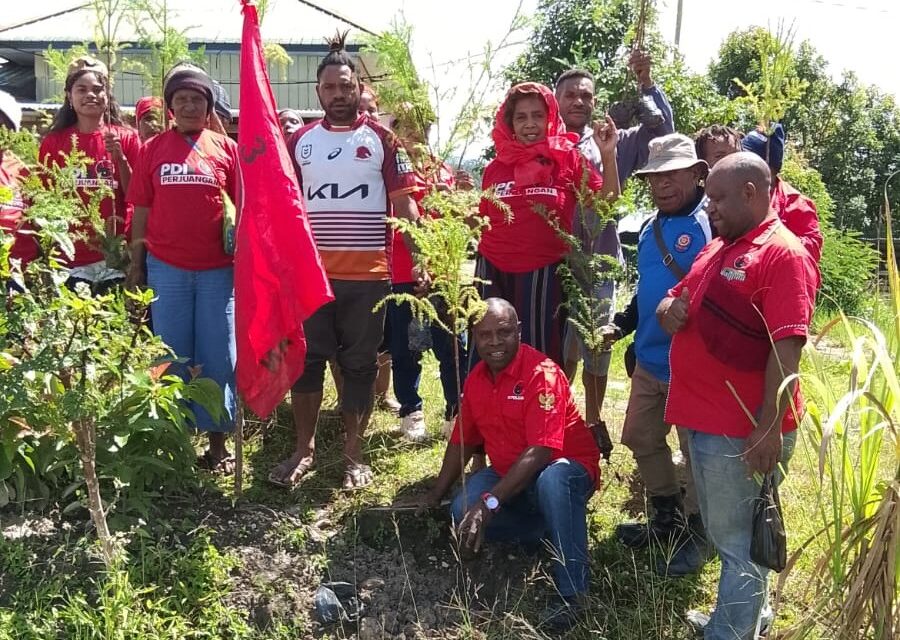 Jalankan Program Merawat Bumi, DPC PDI Pegubin Tanam Pohon dan Bersihkan Lingkungan di Oksibil
